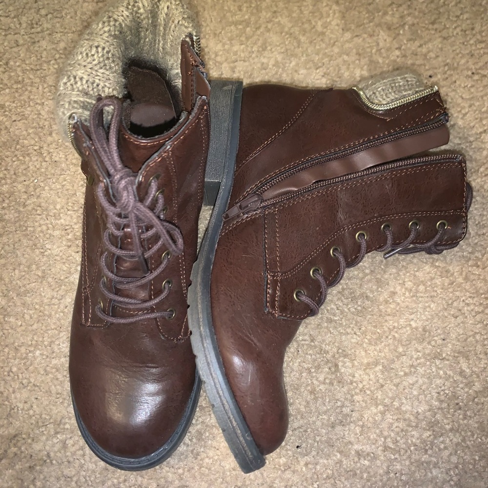 Brown combat boots